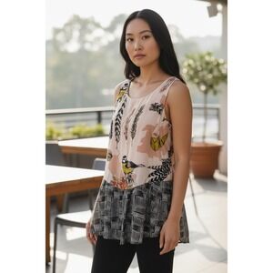 Maeve Women's Sleeveless Bird Feather Print Tunic Top Size 14